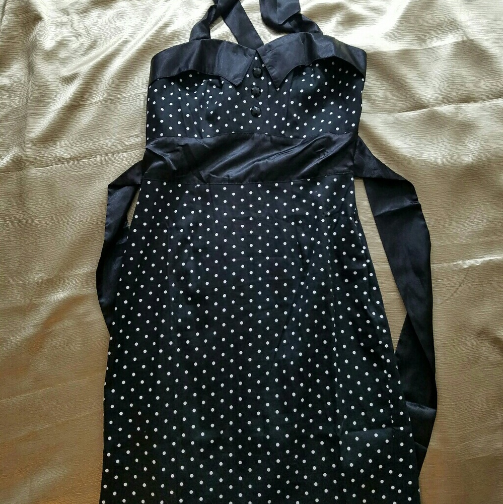 Retro rockabilly black polka dot dress